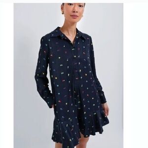 Tuckernuck Dark Blue Floral Long Sleeve Dress
